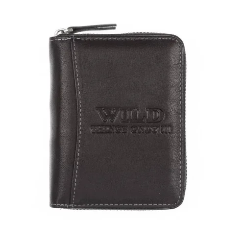 czarny portfel skórzany WILD 708 na suwak RFID / WILD 708 black leather zip wallet with RFID protection